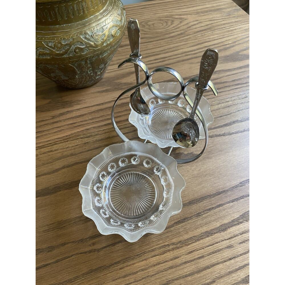 Vintage 1930s Art Deco Davidson Glass Condiment Set With Caddy And Spoons